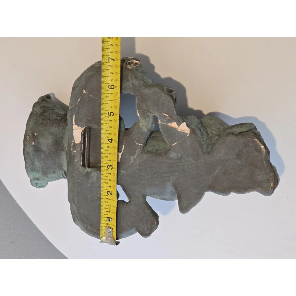 Antique Cherub Wall Sconce Candle Holder Chalkware Verdigris As-Is Repair